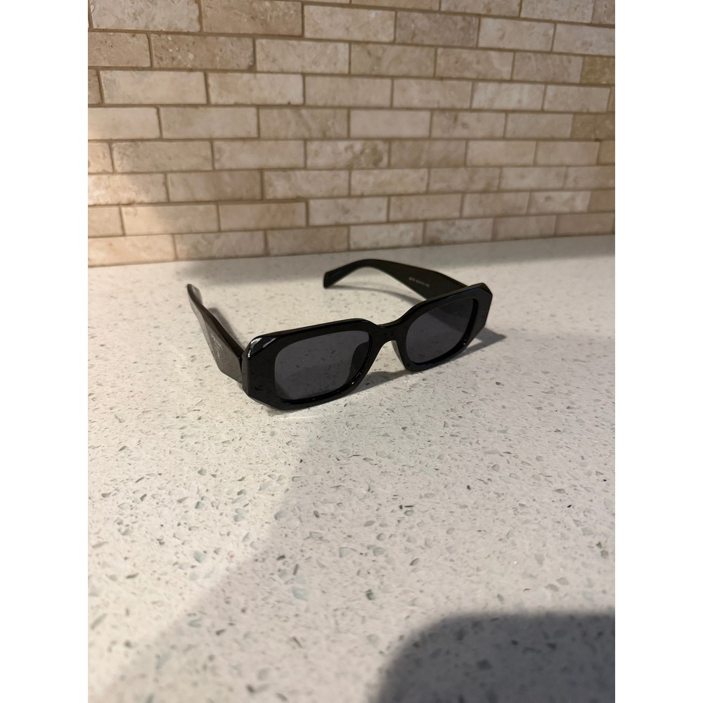 Prada Symbole Sunglasses Black Geometric Rectangular Frame Gray Lens 8679